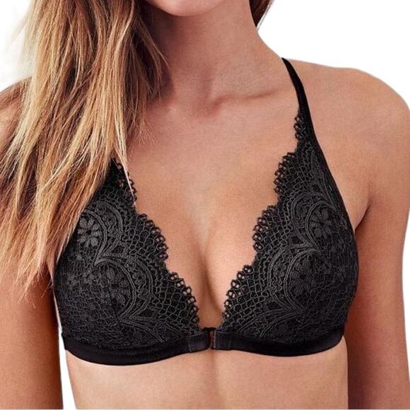 Victoria’s Secret black lace front closure racer back bralette size small - Picture 1 of 5